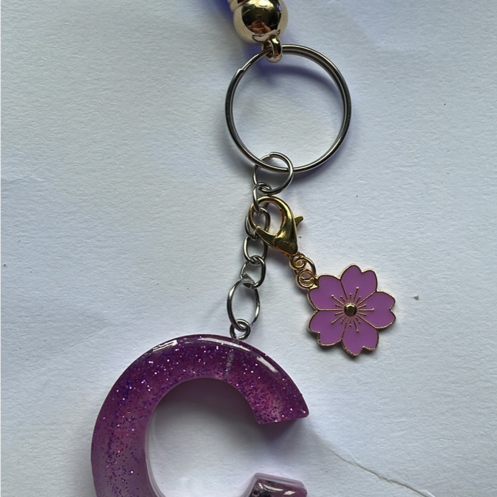 Purple Glitter Keychain with Flower Charm
